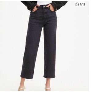 Levis Jeans Women 27 Black Ribcage Straight Ankle Button Fly Stretch Denim 27x27